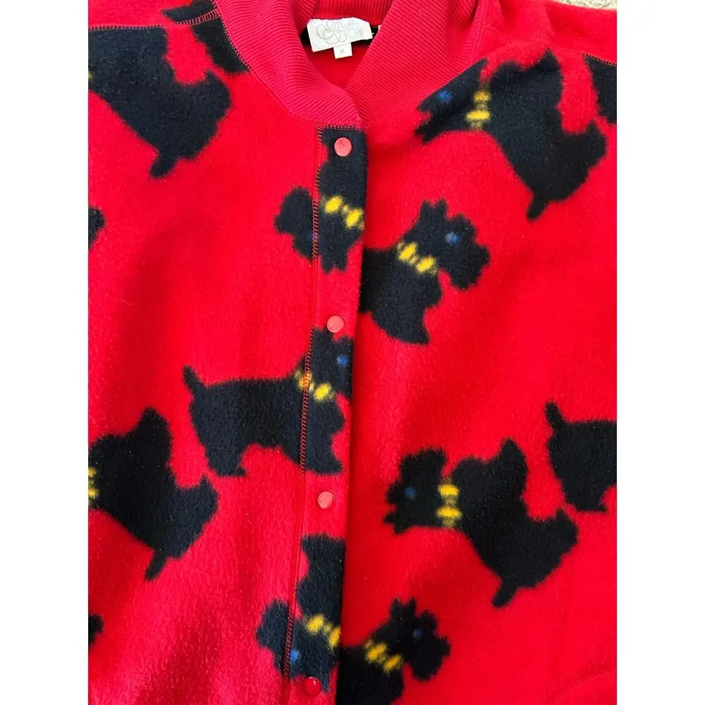 Vintage Scottish Terrier Fleece Robe Full Length Red Women's sz M Whimsical AOP